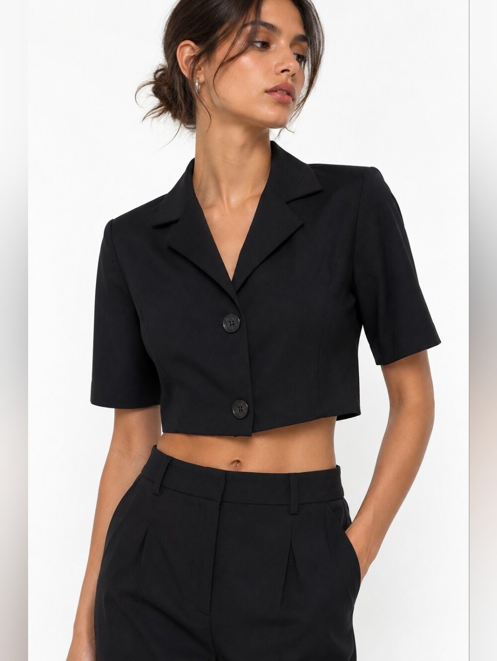 Storets Damira Cropped Jacket Black S Short Sleeve Office Siren academia chic